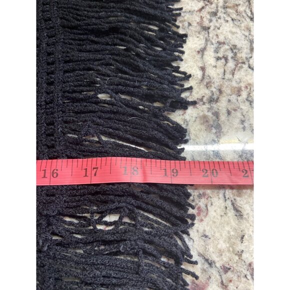 Vintage Womens Rectangle Infinity Scarf Black Crochet Fringe Goth Boho - Picture 4 of 5